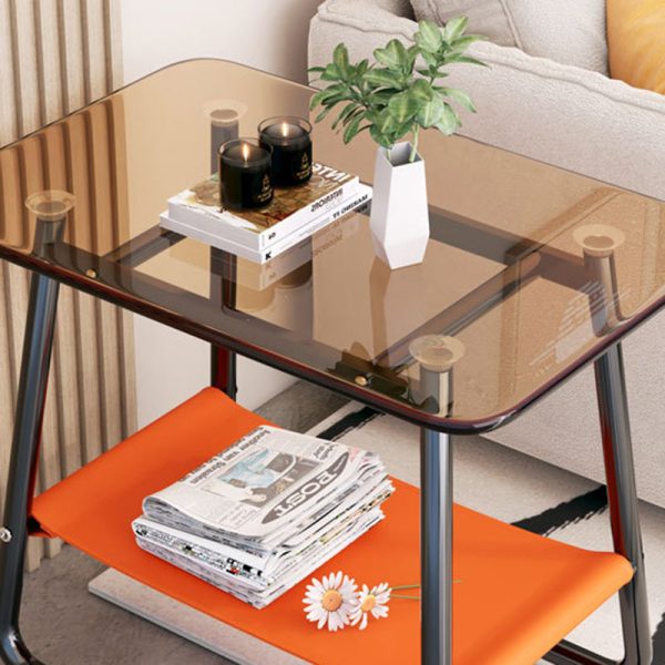 Contemporary Nordic Rectangular Glass Iron Fabric End Table 2-Tier For Living Room - Image 12