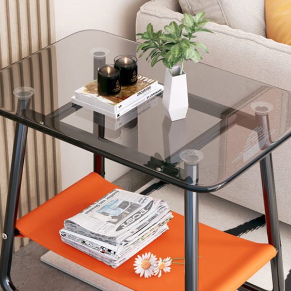Contemporary Nordic Rectangular Glass Iron Fabric End Table 2-Tier For Living Room - Image 14