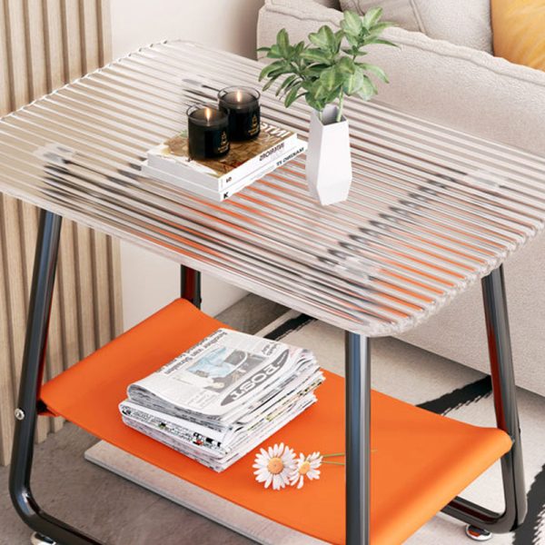 Contemporary Nordic Rectangular Glass Iron Fabric End Table 2-Tier For Living Room - Image 10