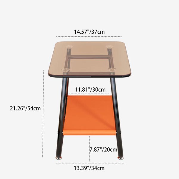 Contemporary Nordic Rectangular Glass Iron Fabric End Table 2-Tier For Living Room - Image 5