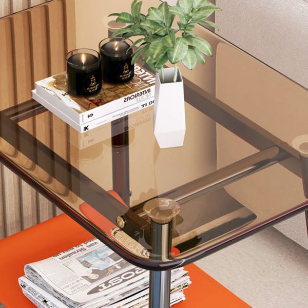 Contemporary Nordic Rectangular Glass Iron Fabric End Table 2-Tier For Living Room - Image 11
