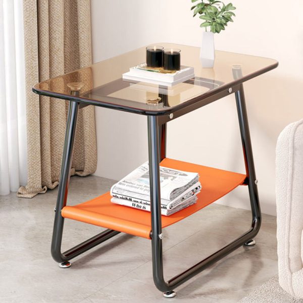 Contemporary Nordic Rectangular Glass Iron Fabric End Table 2-Tier For Living Room - Image 16