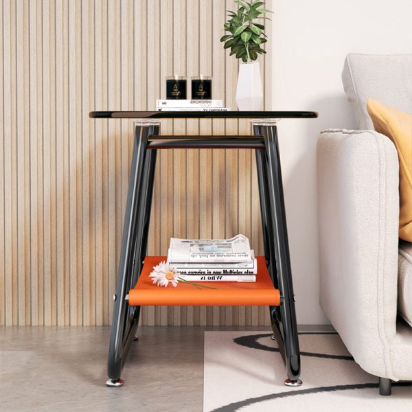 Contemporary Nordic Rectangular Glass Iron Fabric End Table 2-Tier For Living Room - Image 19