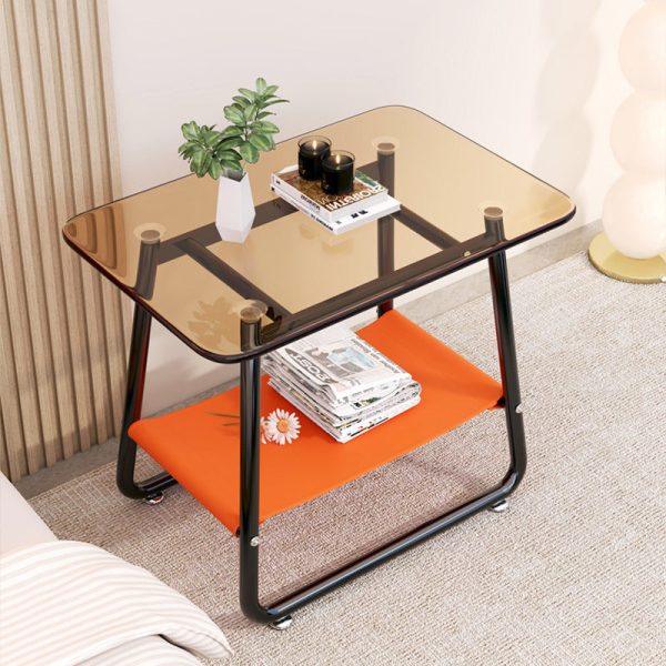 Contemporary Nordic Rectangular Glass Iron Fabric End Table 2-Tier For Living Room - Image 20