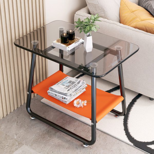 Contemporary Nordic Rectangular Glass Iron Fabric End Table 2-Tier For Living Room - Image 2