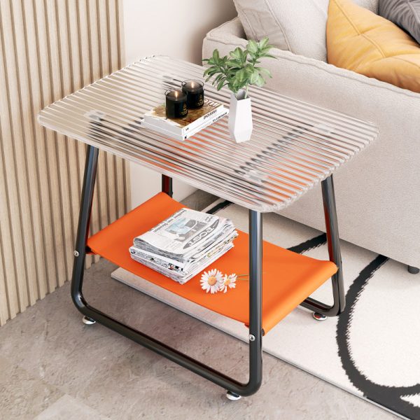 Contemporary Nordic Rectangular Glass Iron Fabric End Table 2-Tier For Living Room - Image 3