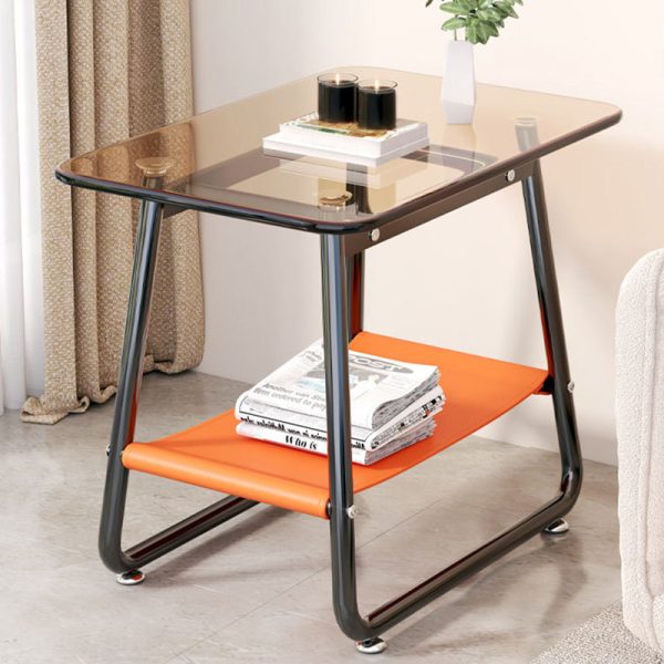 Contemporary Nordic Rectangular Glass Iron Fabric End Table 2-Tier For Living Room - Image 13