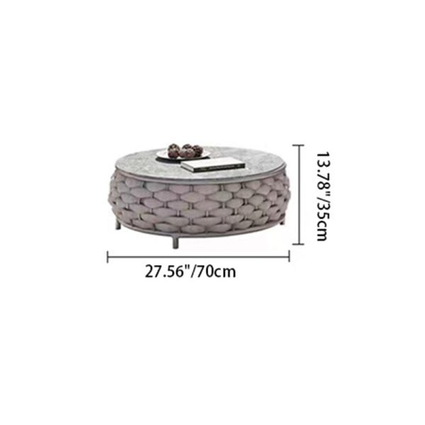 Contemporary Coastal Round Fabric Aluminum Rock Slab Coffee Table 1-Tier For Outdoor - Image 4