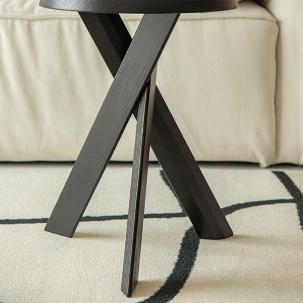 Traditional Japanese Round Wood End Table 1-Tier For Living Room - Image 9