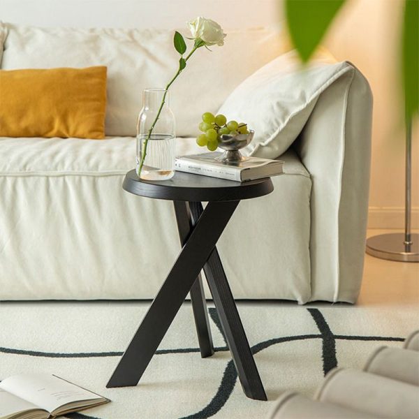 Traditional Japanese Round Wood End Table 1-Tier For Living Room - Image 2