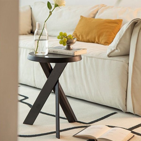 Traditional Japanese Round Wood End Table 1-Tier For Living Room - Image 6