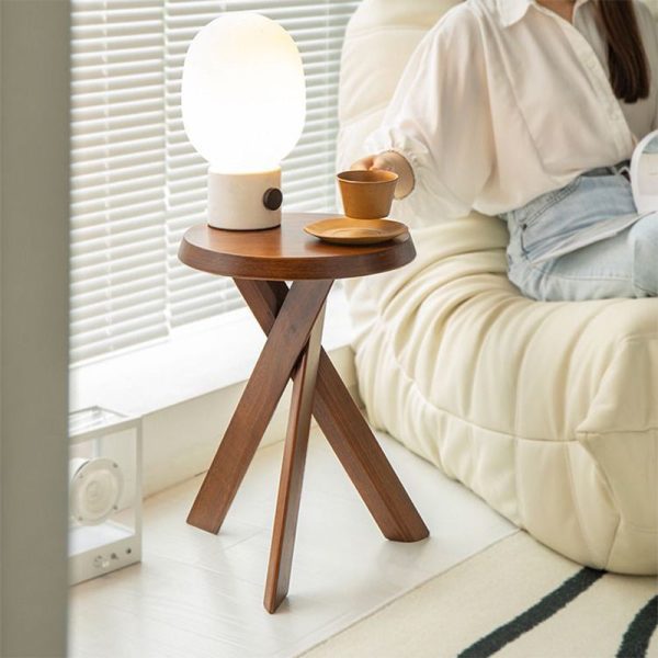 Traditional Japanese Round Wood End Table 1-Tier For Living Room - Image 8