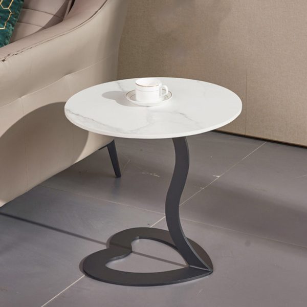 Traditional European Round Rock Slab Steel End Table 1-Tier For Living Room - Image 3