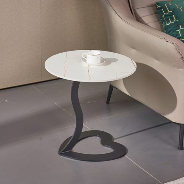Traditional European Round Rock Slab Steel End Table 1-Tier For Living Room - Image 2