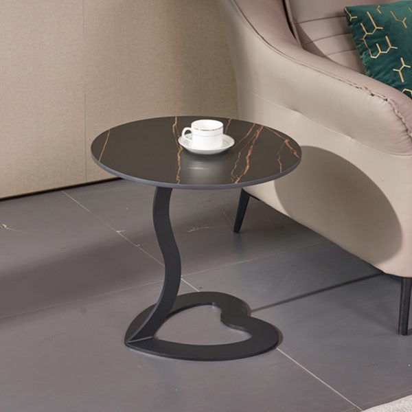 Traditional European Round Rock Slab Steel End Table 1-Tier For Living Room - Image 7