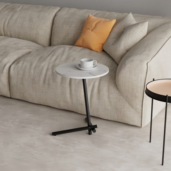 Contemporary Scandinavian Round Rock Slab Iron Coffee Table 1-Tier For Living Room - Image 6