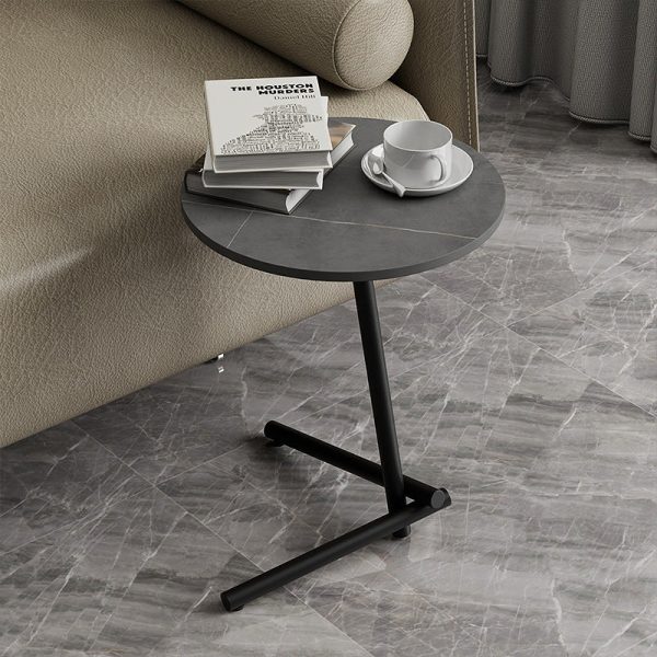 Contemporary Scandinavian Round Rock Slab Iron Coffee Table 1-Tier For Living Room - Image 12