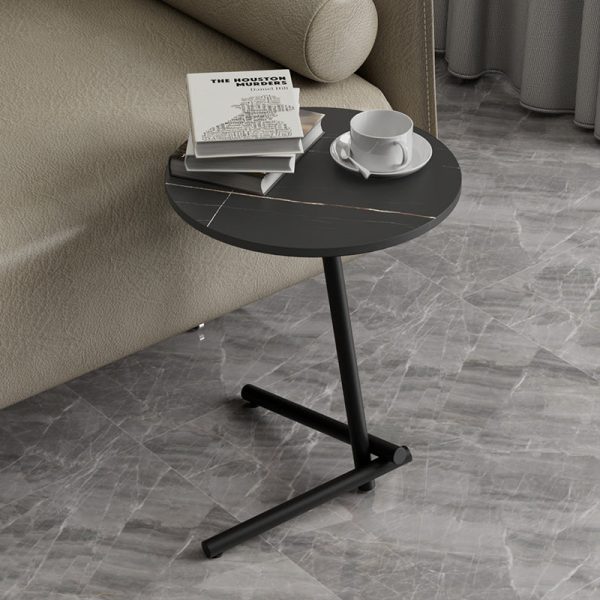 Contemporary Scandinavian Round Rock Slab Iron Coffee Table 1-Tier For Living Room - Image 13