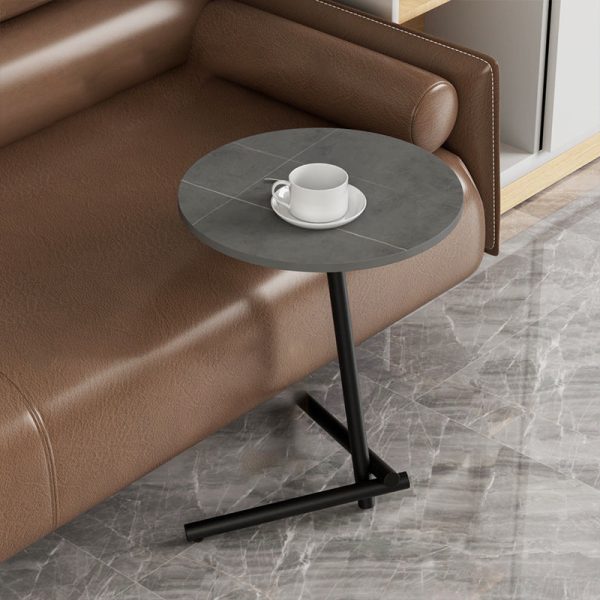 Contemporary Scandinavian Round Rock Slab Iron Coffee Table 1-Tier For Living Room - Image 16