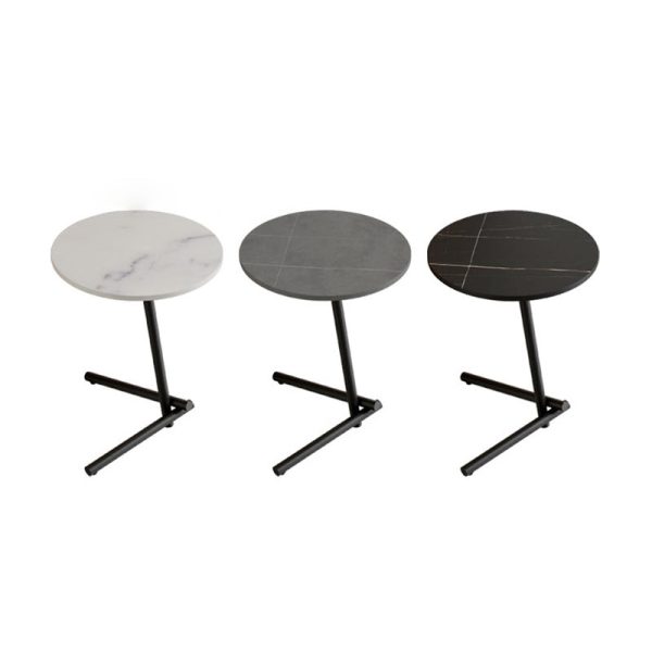 Contemporary Scandinavian Round Rock Slab Iron Coffee Table 1-Tier For Living Room - Image 17
