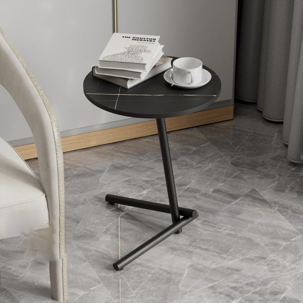 Contemporary Scandinavian Round Rock Slab Iron Coffee Table 1-Tier For Living Room - Image 3