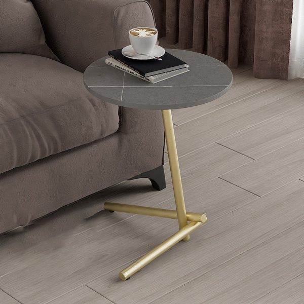 Contemporary Scandinavian Round Rock Slab Iron Coffee Table 1-Tier For Living Room - Image 7