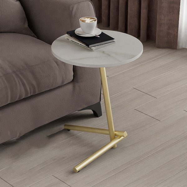 Contemporary Scandinavian Round Rock Slab Iron Coffee Table 1-Tier For Living Room - Image 8