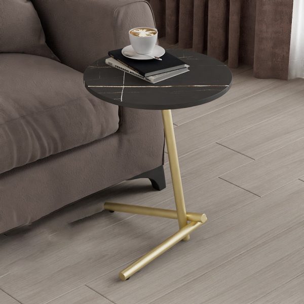 Contemporary Scandinavian Round Rock Slab Iron Coffee Table 1-Tier For Living Room - Image 9