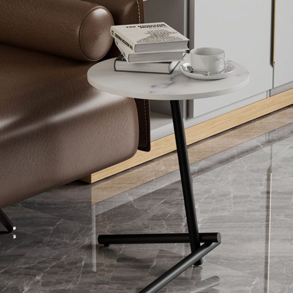 Contemporary Scandinavian Round Rock Slab Iron Coffee Table 1-Tier For Living Room - Image 10