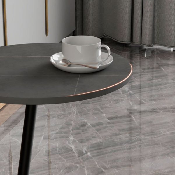 Contemporary Scandinavian Round Rock Slab Iron Coffee Table 1-Tier For Living Room - Image 5