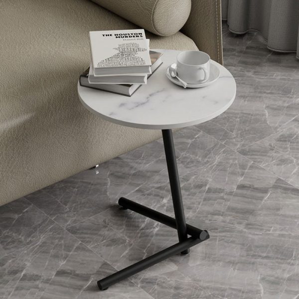 Contemporary Scandinavian Round Rock Slab Iron Coffee Table 1-Tier For Living Room - Image 11