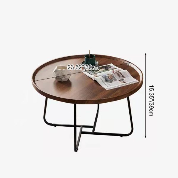 Contemporary Nordic Round Wood Iron Coffee Table 1-Tier For Living Room - Image 4