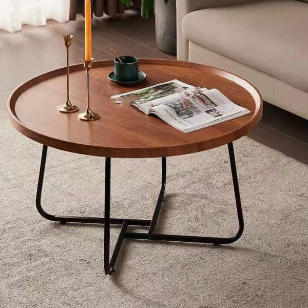 Contemporary Nordic Round Wood Iron Coffee Table 1-Tier For Living Room - Image 2
