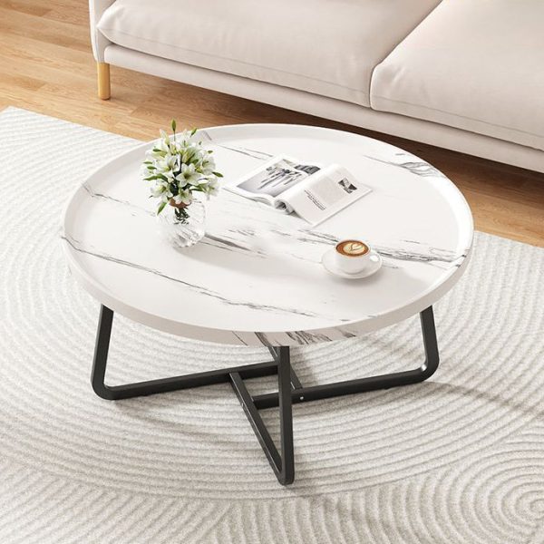 Contemporary Nordic Round Wood Iron Coffee Table 1-Tier For Living Room - Image 7