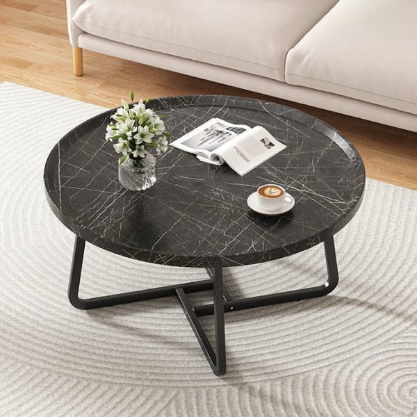 Contemporary Nordic Round Wood Iron Coffee Table 1-Tier For Living Room - Image 8