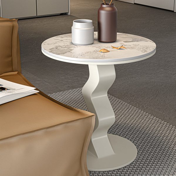 Contemporary Luxury Round Rock Slab Steel End Table 1-Tier For Living Room - Image 11