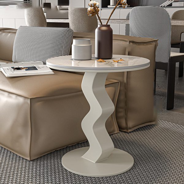 Contemporary Luxury Round Rock Slab Steel End Table 1-Tier For Living Room - Image 3