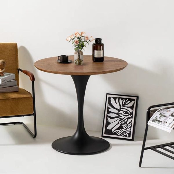 Contemporary Nordic Round Iron Wood End Table 1-Tier For Living Room