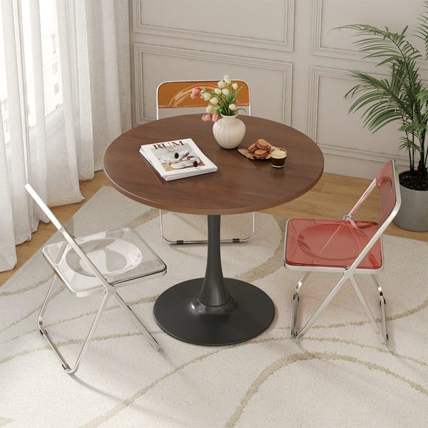Contemporary Nordic Round Iron Wood End Table 1-Tier For Living Room - Image 3