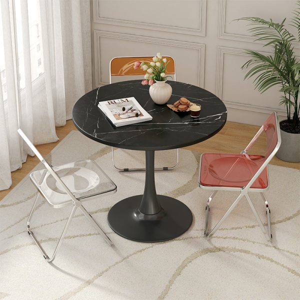 Contemporary Nordic Round Iron Wood End Table 1-Tier For Living Room - Image 10