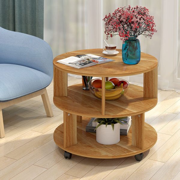 Contemporary Nordic Round Wood End Table 2-Tier For Living Room