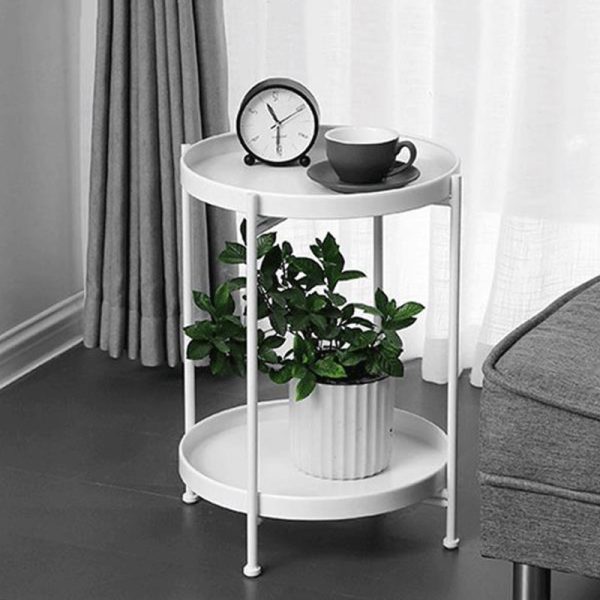 Modern Minimalist Round Iron End Table 2-Tier For Living Room - Image 2