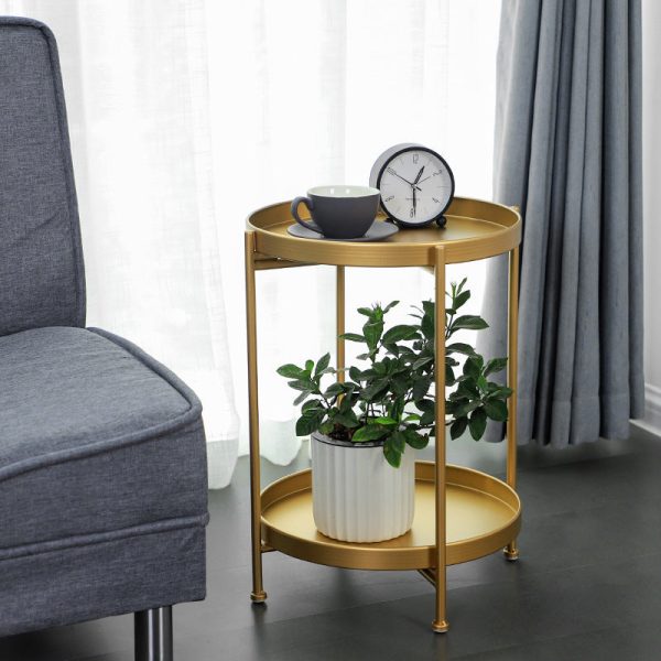 Modern Minimalist Round Iron End Table 2-Tier For Living Room - Image 3