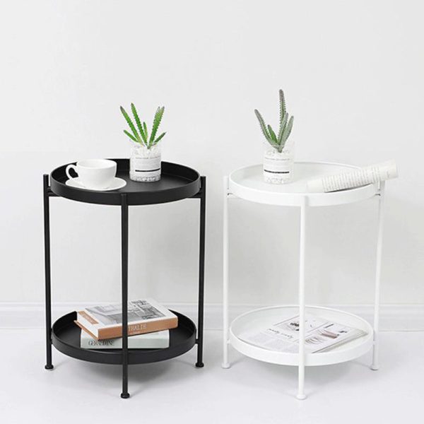 Modern Minimalist Round Iron End Table 2-Tier For Living Room - Image 12