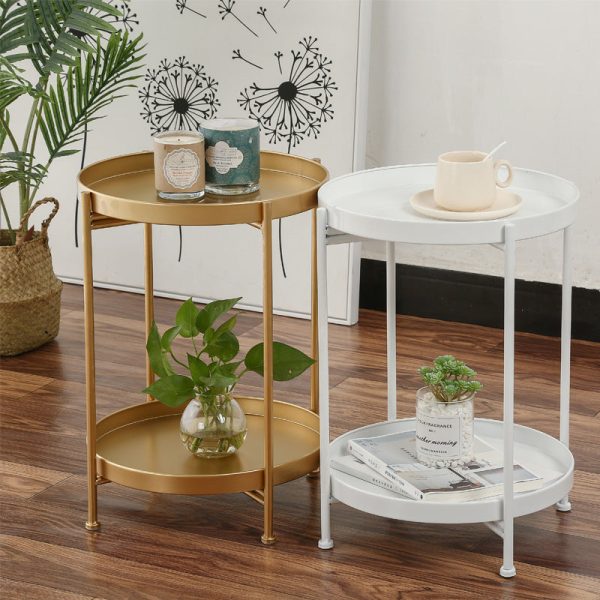Modern Minimalist Round Iron End Table 2-Tier For Living Room - Image 8