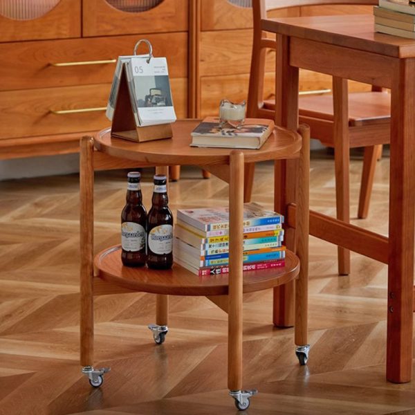 Contemporary Nordic Round Wood End Table 2-Tier For Living Room - Image 2