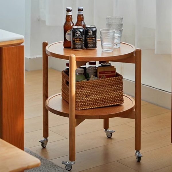 Contemporary Nordic Round Wood End Table 2-Tier For Living Room - Image 3