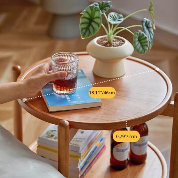 Contemporary Nordic Round Wood End Table 2-Tier For Living Room - Image 7
