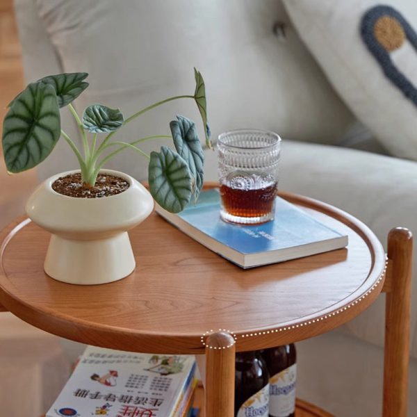 Contemporary Nordic Round Wood End Table 2-Tier For Living Room - Image 8