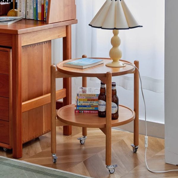 Contemporary Nordic Round Wood End Table 2-Tier For Living Room - Image 9